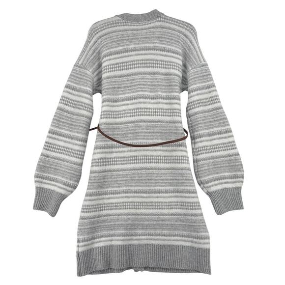 Pink Rose Belted Duster Cardigan Sweater Dress Size XL Gray White Stripe - Picture 7 of 12